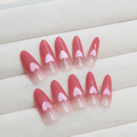 Enchanted Evening Long Stiletto Ombre Pink Press On Nails with Sparkling Bow Accent