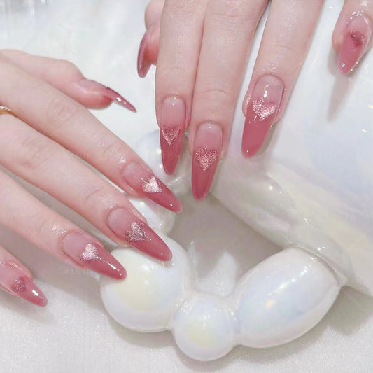 Enchanted Elegance Extra Long Stiletto Pink Press On Nail Set with Glitter Accents