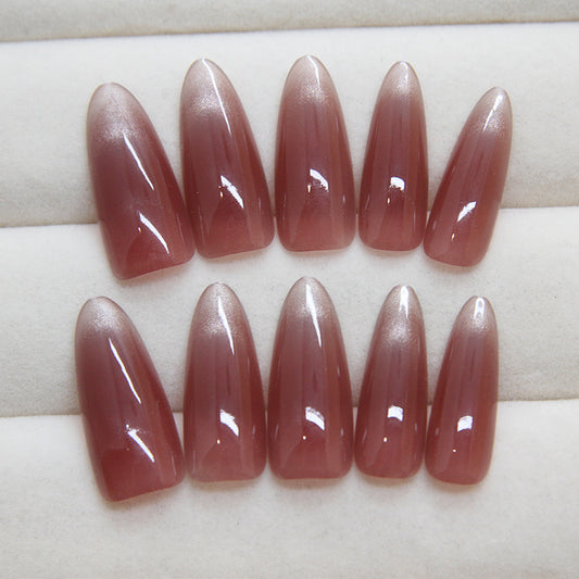Enchanted Espresso Long Almond Shaped Brown Press On Nail Set with Shimmer Finish