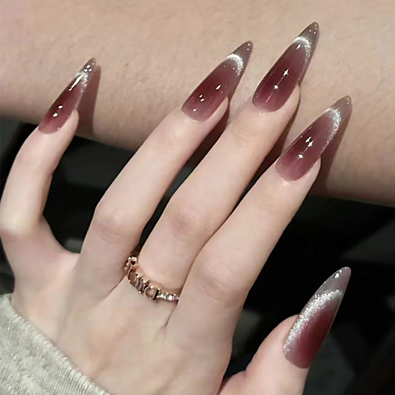 Elegant Evening Long Stiletto Mauve Press On Nails with Glitter Accents