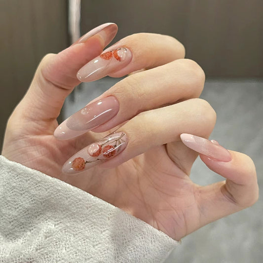 Elegant Affair Long Stiletto Pink Press On Nails with Encapsulated Floral Design