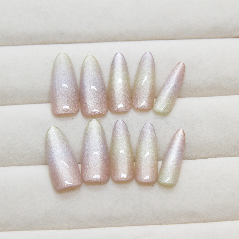 Enchanted Unicorn Long Stiletto Iridescent Pink Press On Nails with Shimmer Finish
