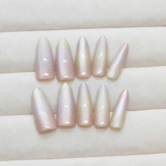 Enchanted Unicorn Long Stiletto Iridescent Pink Press On Nails with Shimmer Finish