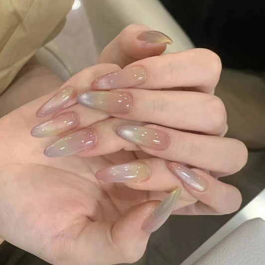 Elegant Evening Long Almond Shaped Beige Glitter Press On Nail Set