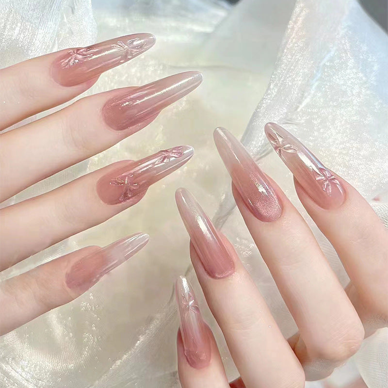 Elegant Floral Glimmer Long Stiletto Pink Press On Nail Set with Intricate Floral Design