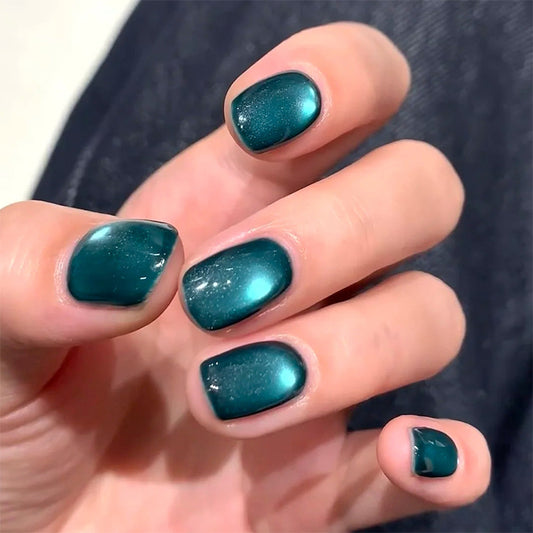 Mystical Mermaid Glamour Short Square Teal with Iridescent Shine Press On Nail Set