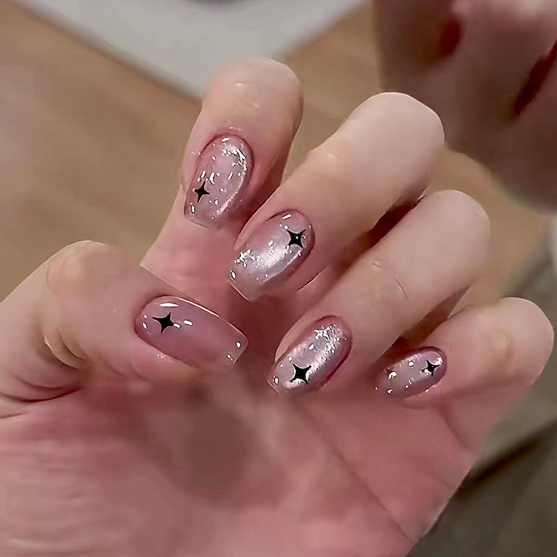 Celestial Dream Press On Nail Set Medium Square Pink Gradient with Glitter and Star Accents