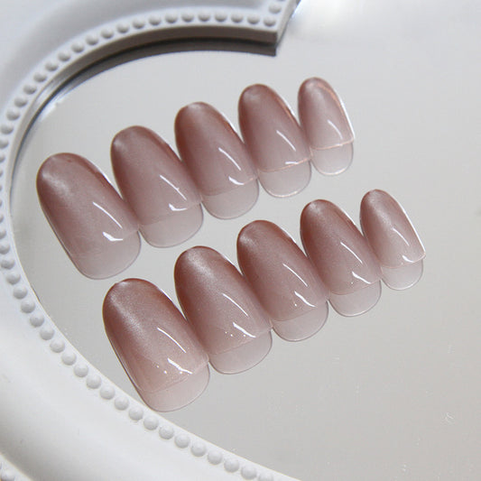 Elegant Charm Medium Almond Soft Pink Press On Nail Set with Iridescent Finish