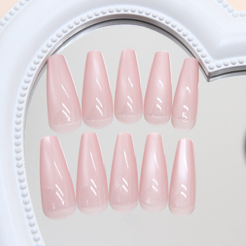 Chic Elegance Long Coffin Shaped Soft Pink Press On Nail Set with Glossy Finish