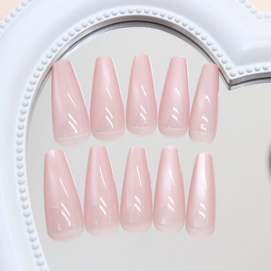 Chic Elegance Long Coffin Shaped Soft Pink Press On Nail Set with Glossy Finish