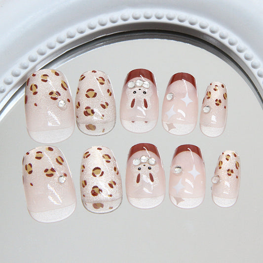 Chic Safari Short Coffin Blush Beige Press On Nail Set with Metallic Accents