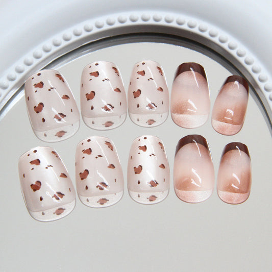 Whimsical Chic Short Square Beige Press On Nail Set with Artistic Speckled Design and Gradient Finish