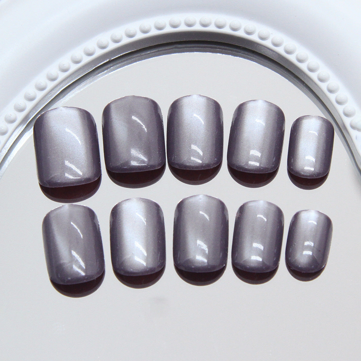 Mystical Elegance Short Square Shimmering Gray Press-On Nail Set