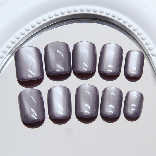 Mystical Elegance Short Square Shimmering Gray Press-On Nail Set