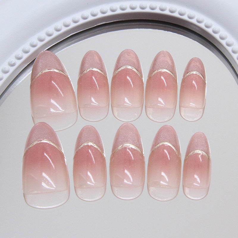 Romantic Dreamland Short Almond Shaped Blush Pink Press On Nail Set with Elegant Gold Accent