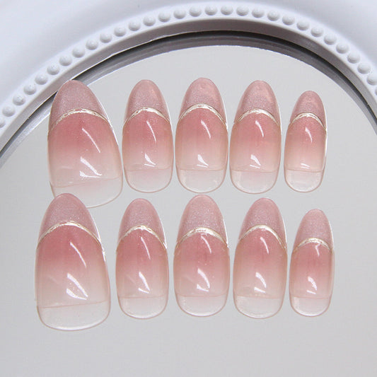 Romantic Dreamland Short Almond Shaped Blush Pink Press On Nail Set with Elegant Gold Accent