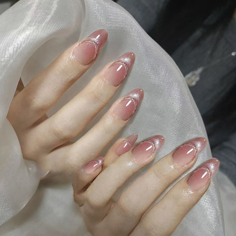 Whimsical Elegance Long Almond Pink with Glittery Ombre Tips Press-On Nail Set