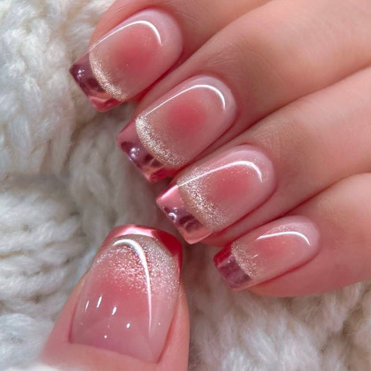 Romantic Sunset Short Square Gradient Colorful Glossy Press On Nail Set