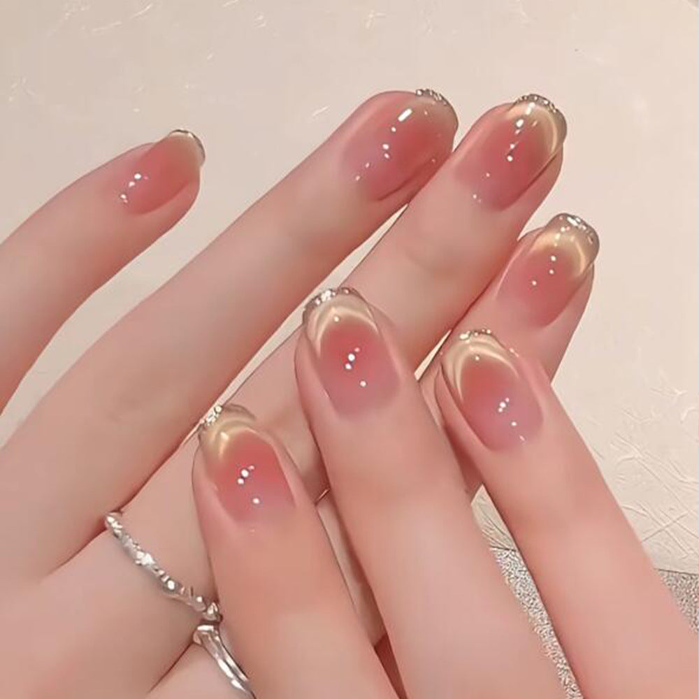 Chic Elegance Medium Square Soft Pink Gradient with Glitter Press On Nail Set