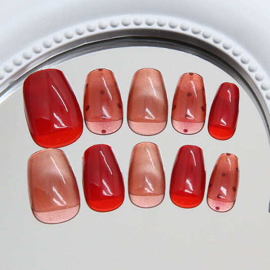 Chic Glamour Press On Nail Set Medium Coffin Red Ombre with Dotted Design
