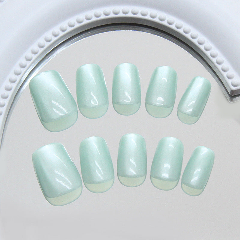 Serene Ocean Breeze Short Square Mint Press On Nail Set with Glossy Finish
