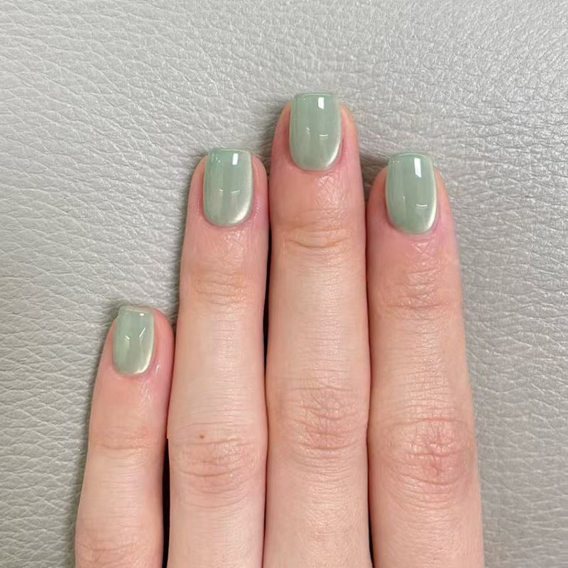 Whimsical Serenity Short Square Medium Green Glossy Nail Press Set