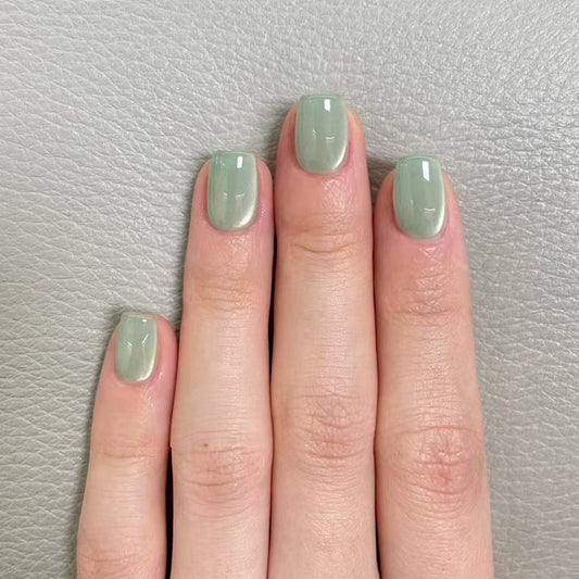 Whimsical Serenity Short Square Medium Green Glossy Nail Press Set