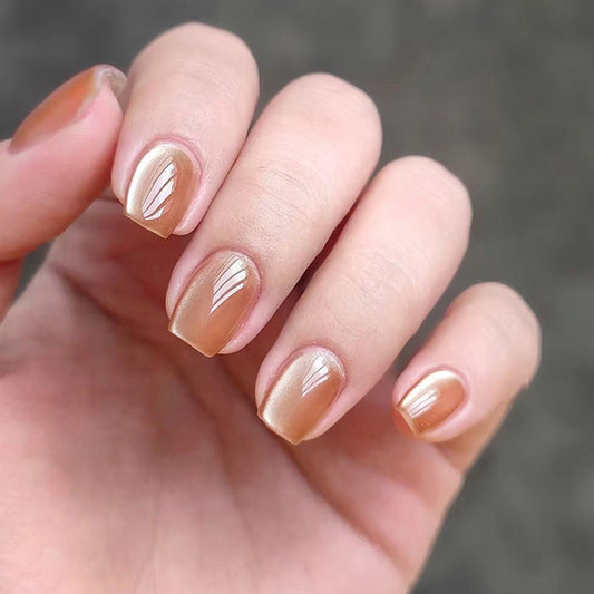 Elegant Sunset Beauty Short Square Tips Glossy Beige Finish Press-On Nail Set