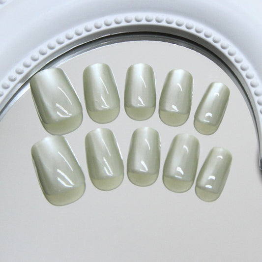 Serene Garden Chic Short Square Green Tea Inspired Press On Nail Set with Glossy Finish
