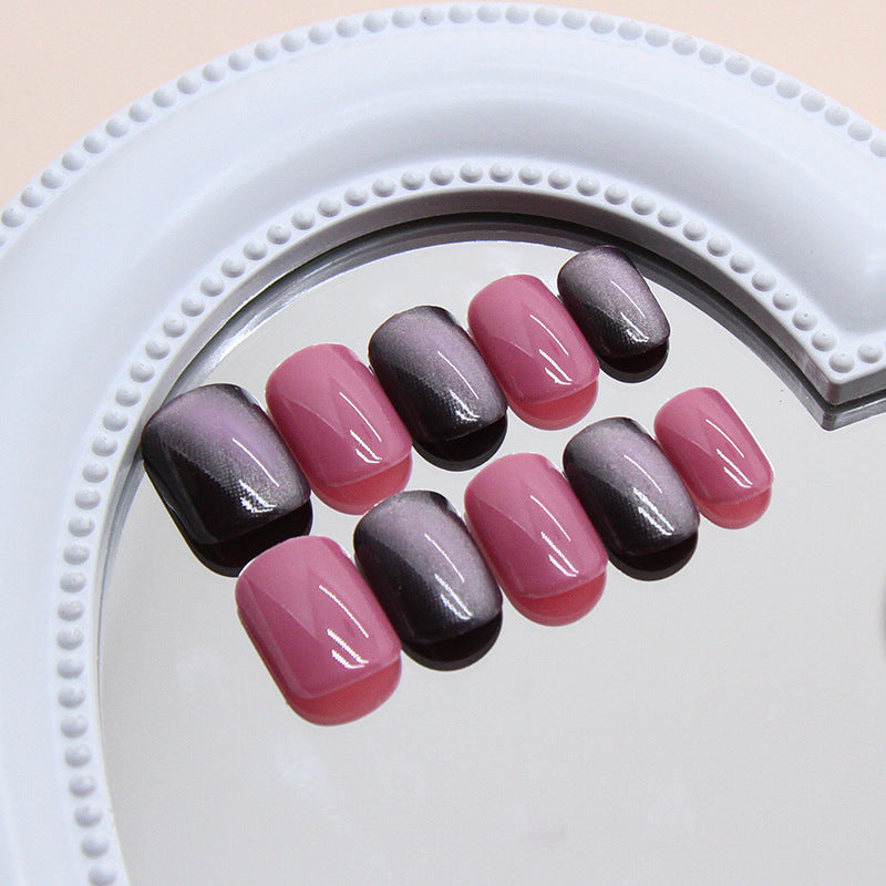 Chic Elegance Short Squoval Gradient Pink and Black Ombre Press On Nail Set
