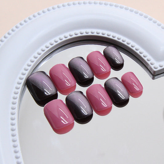 Chic Elegance Short Squoval Gradient Pink and Black Ombre Press On Nail Set