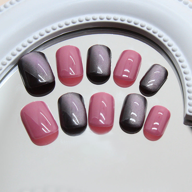Elegant Dreamscape Ombre Square Short Pink with Black Gradient Nail Set