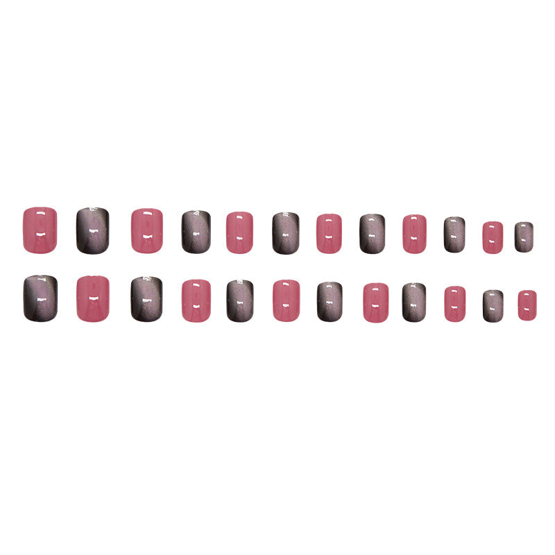 Chic Ombre Elegance Short Squoval Pink and Gray Gradient Press On Nail Set with Glossy Finish