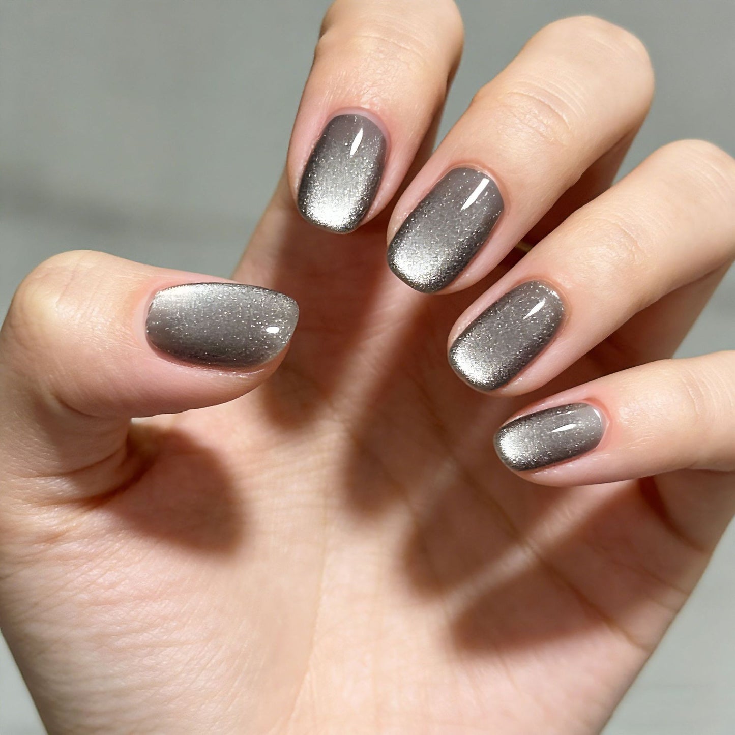 Mystical Elegance Short Square Gray Ombre Press On Nail Set with Sparkling Finish