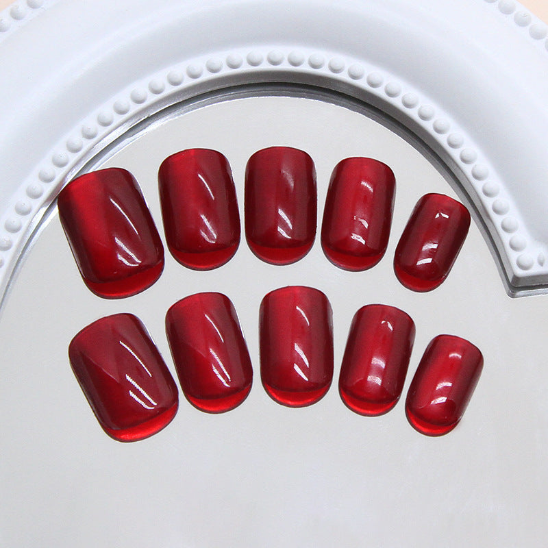 Radiant Elegance Short Square Glossy Red Press On Nail Set with Translucent Finish