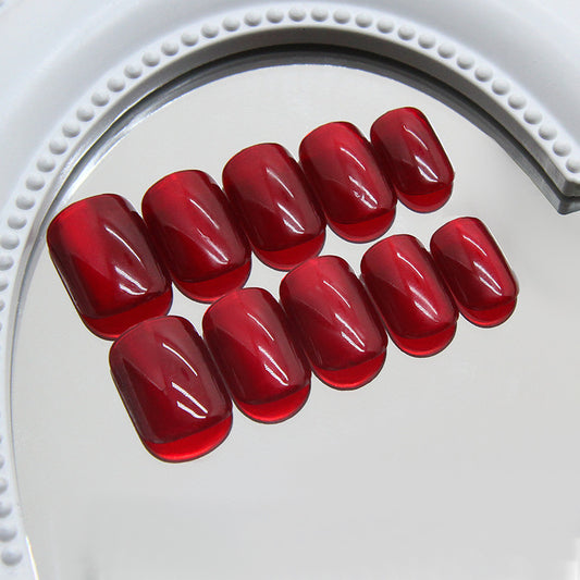 Crimson Elegance Glossy Short Square Red Press-On Nail Set with Ombre Accent