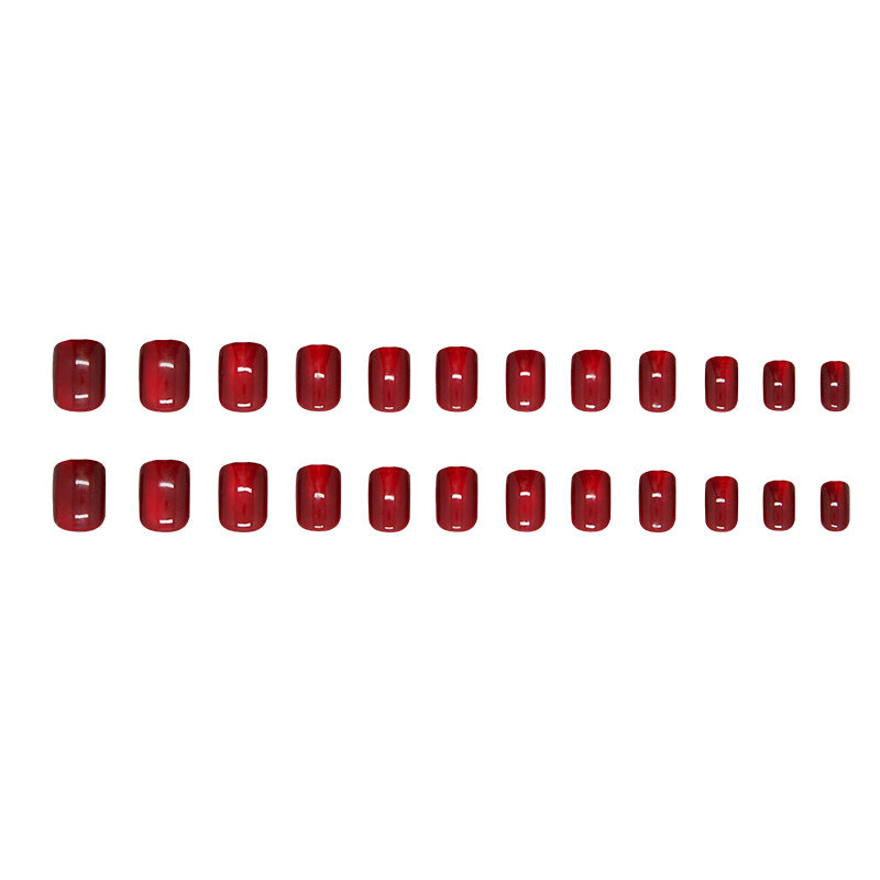 Glamorous Ruby Red Short Square Press On Nail Set with a Glossy Finish