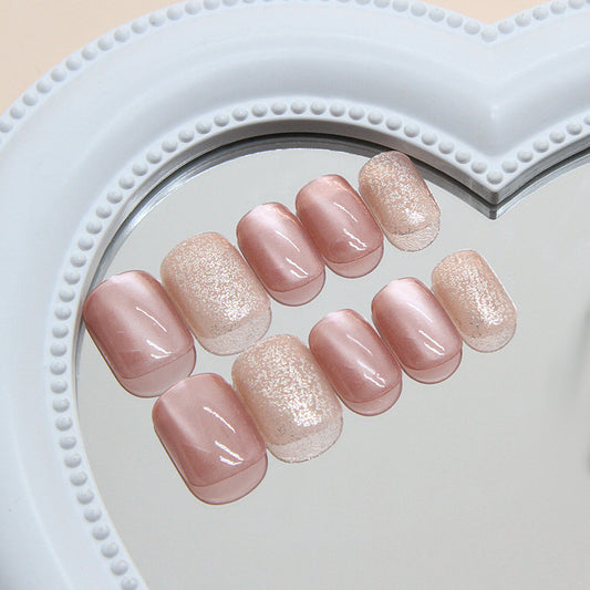 Enchanted Garden Dreamy Short Squoval Blush Pink Press On Nail Set with Sparkling Accent Finish