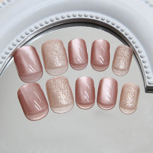 Elegant Rose Gold Short Squoval Shaped Glossy and Sparkling Press On Nail Set