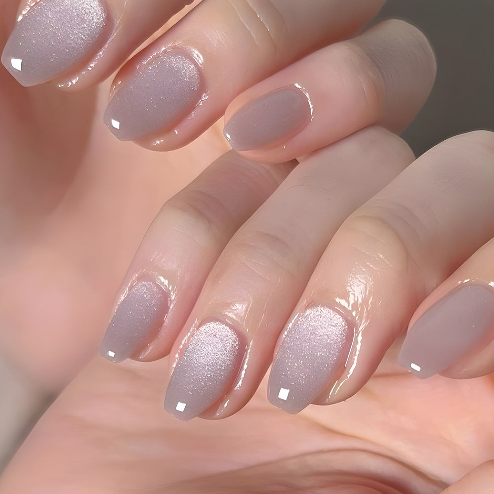 Elegant Evening Medium Coffin Mauve Glitter Accent Press On Nail Set