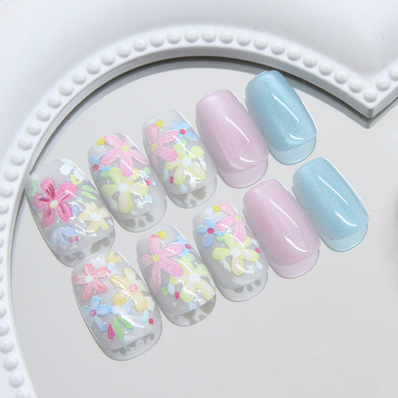 Garden Bliss Short Coffin Pastel Floral Design Press On Nail Set