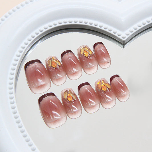 Glamorous Elegance Short Square Ombre Pink with Floral Accent Press On Nail Set