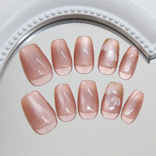 Blossom Dream Press On Nail Set Elegant Short Coffin Soft Pink with Floral Accent