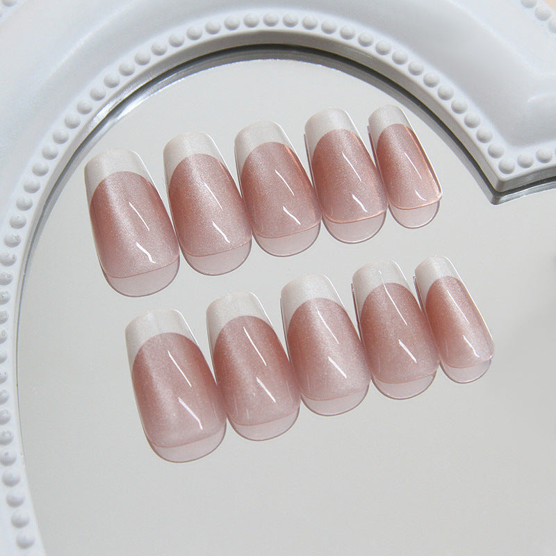 Chic Blossom Glimmer Medium Coffin Blush Nails with Elegant Sheen Finish