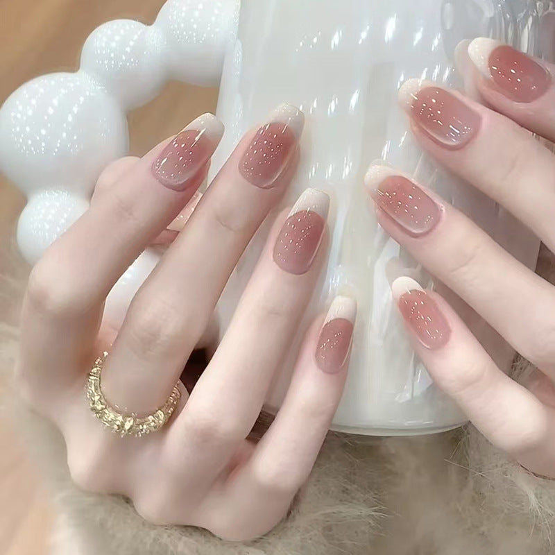 Elegant Serenity Chic Medium Coffin Soft Pink Gradient with Glitter Finish Press-On Nail Set