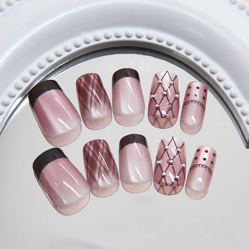 Elegant Romance Medium Square Blush Pink with Glossy Finish and Charming Pearl Accents Press On Nail Set