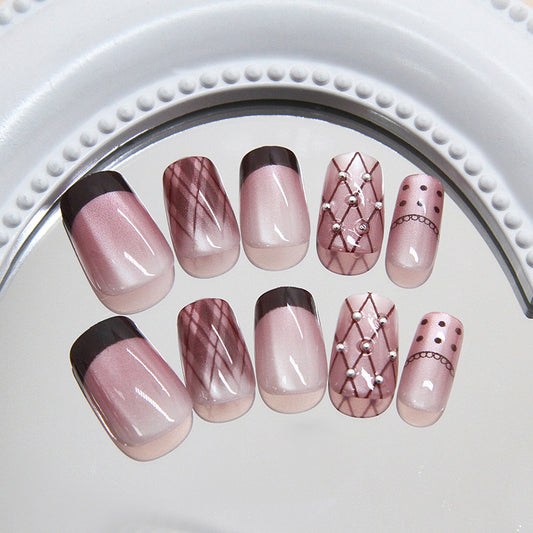 Elegant Romance Medium Square Blush Pink with Glossy Finish and Charming Pearl Accents Press On Nail Set