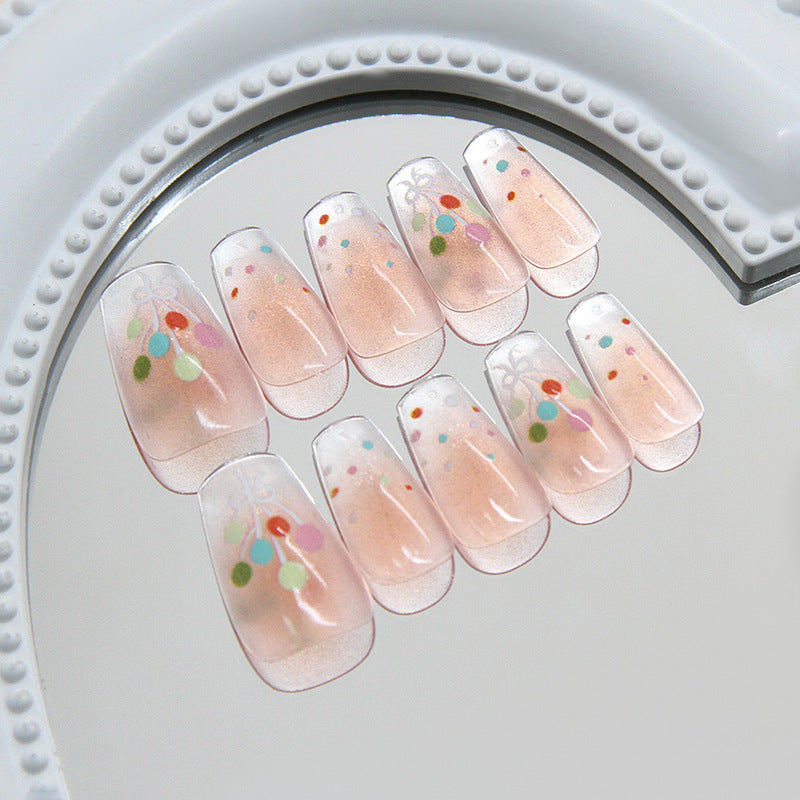 Whimsical Garden Medium Square Shaped Pink Press On Nail Set with Colorful Floral Design