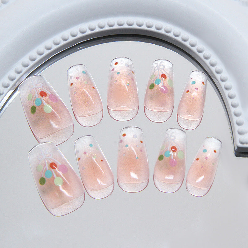 Whimsical Blossom Medium Square Translucent Pink Nail Press Set with Colorful Confetti Design