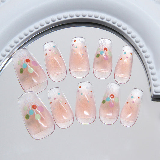 Whimsical Blossom Medium Square Translucent Pink Nail Press Set with Colorful Confetti Design